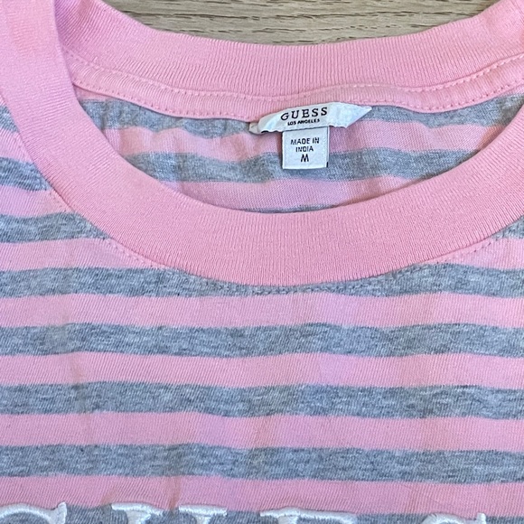 GUESS x Urban Outfitters Pink & Grey Striped Cropped T-Shirt (Medium) - Picture 6 of 6